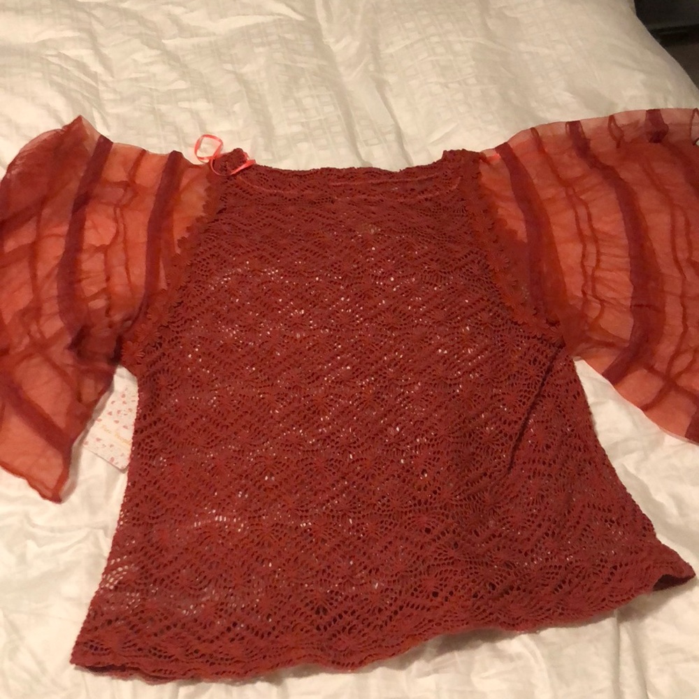 NWT Free People Knit Top with Lace Bell Sleeves